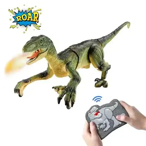 DINOSAURIO VELOCIRAPTOR A CONTROL REMOTO CON HUMO, LUZ Y SONIDO