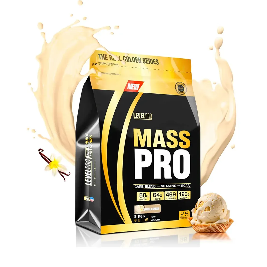 MASS PRO - 6.6 LB / 3 KG - VANILLA CREAM (VAINILLA) - 25 SERV.