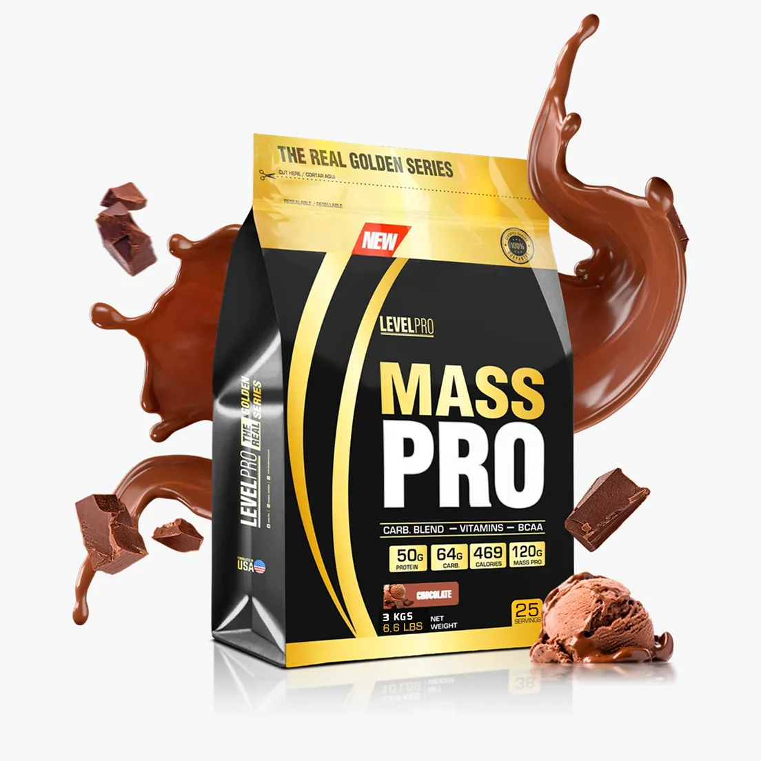 MASS PRO - 6.6 LB / 3 KG - RICH CHOCOLATE - 25 SERV.