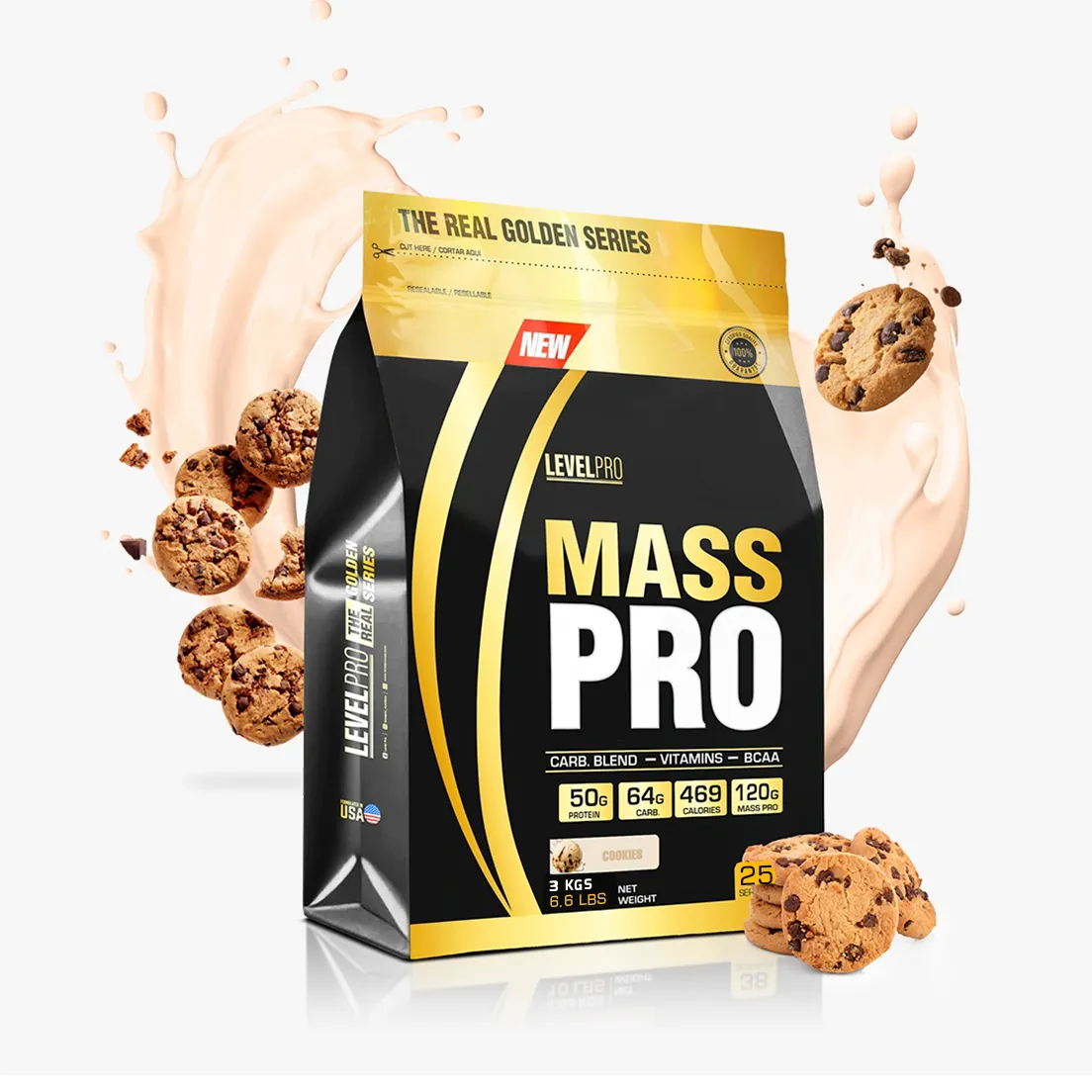 MASS PRO - 6.6 LB / 3 KG - COOKIES - 25 SERV.